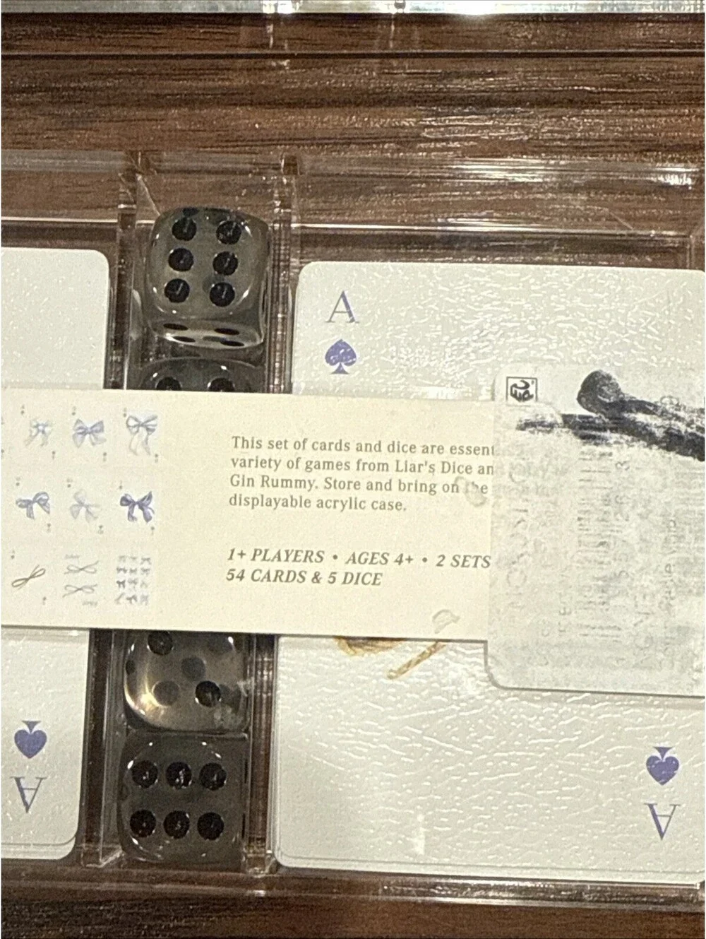 4 Sets  2 Cases Playing Card & Dice Set with Acrylic Case Bows
